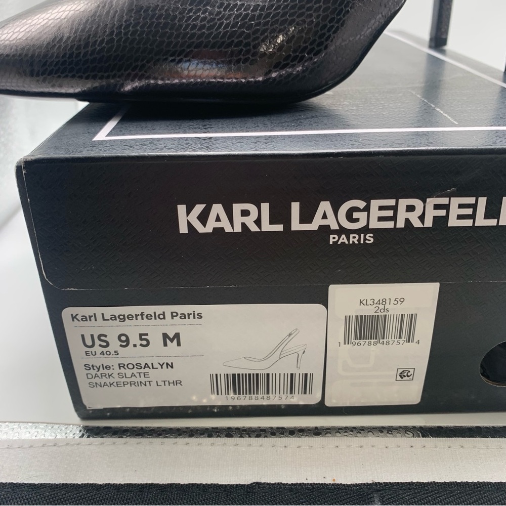 NWB Karl Lagerfeld Rosalyn Slingback Pump dark slate snake print 9.5 M EU 40.5 - Picture 2 of 10